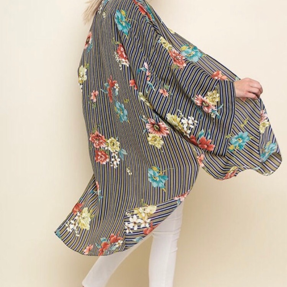 Floral, striped kimono
